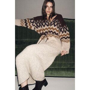 ZARA SEQUINED JACQUARD KNIT CARDIGAN WITH BELT